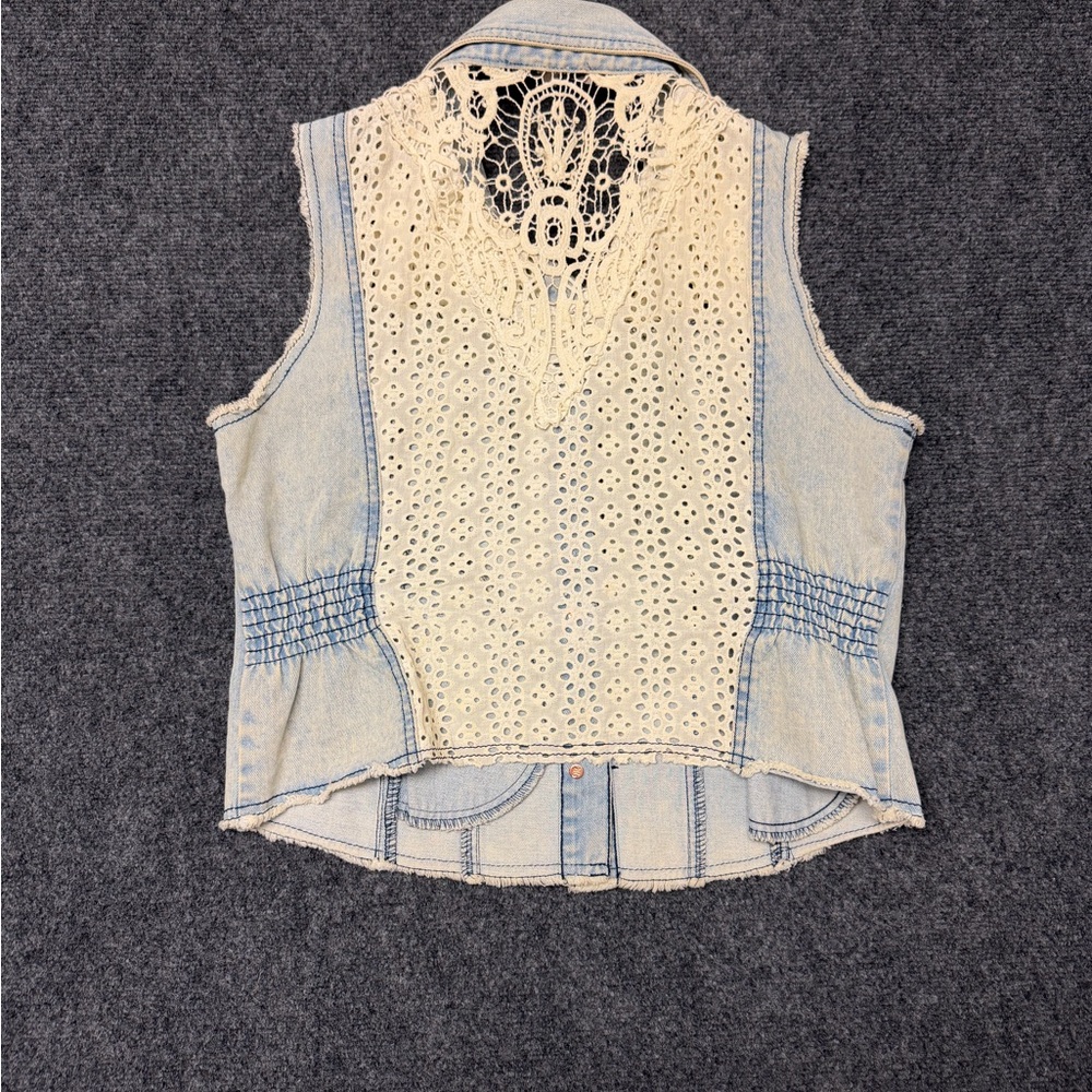 Vintage Y2K Miss Me Denim Patchwork Lace Back Vest Boho - Picture 3 of 5